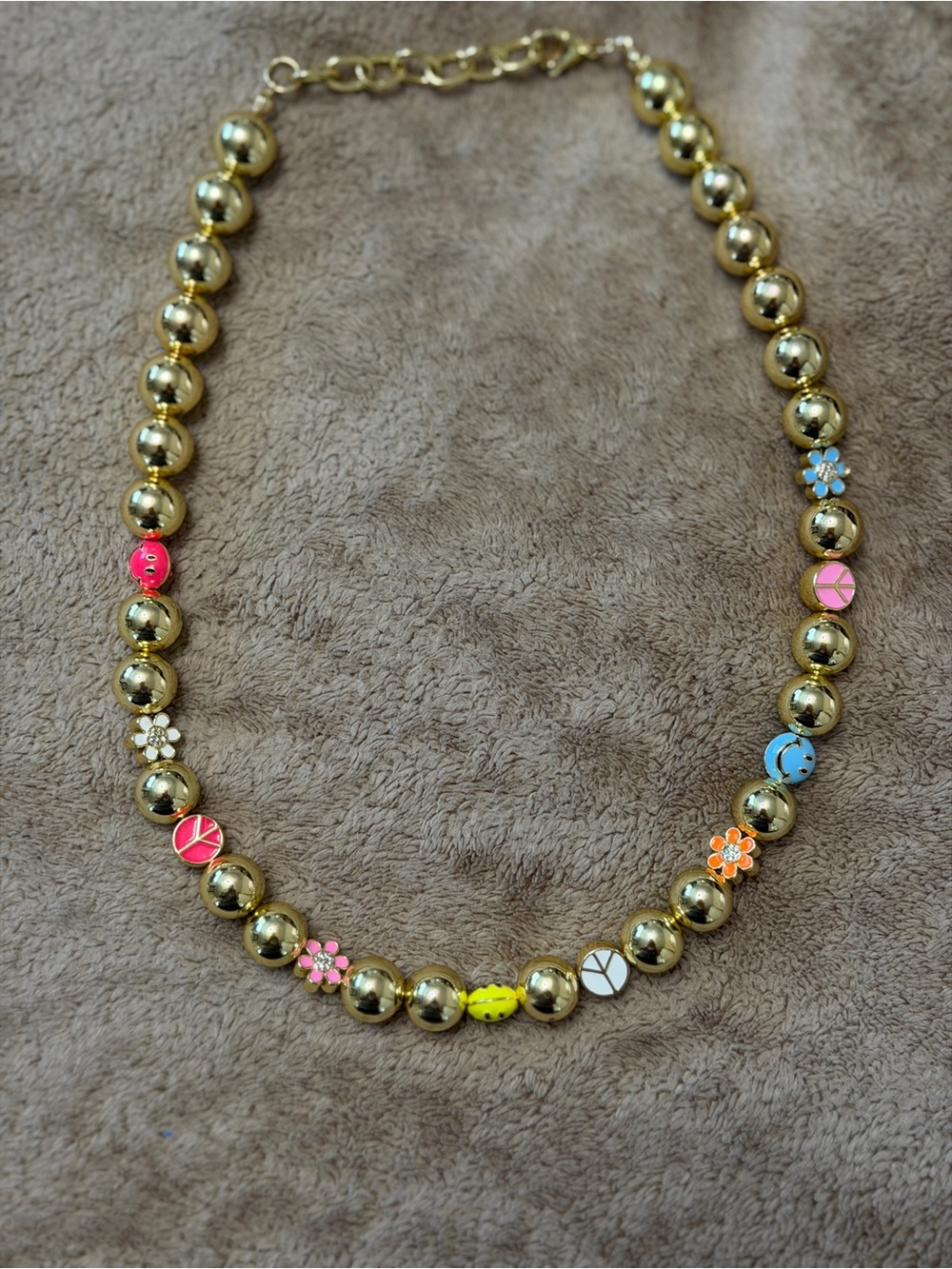 Gold Bead Necklace with Multicolor Flower Accents - Women Jewelry
